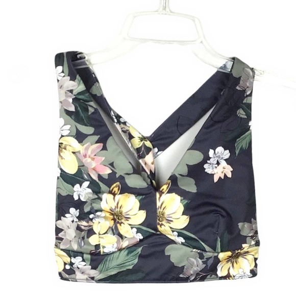 JoyLab | Gray Yellow Floral V Neck Twist Back Sports Bra XS - Picture 2 of 7
